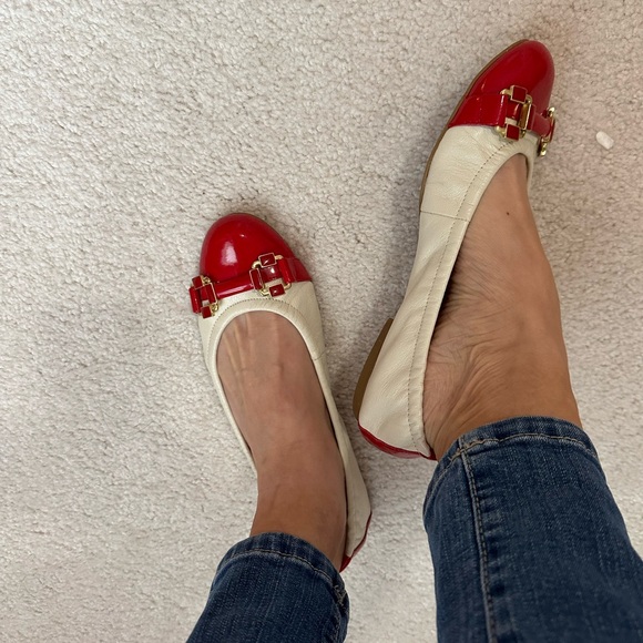 Tahari Gloria Leather Ballet flats. Cream and red size 6.5 - Picture 4 of 8
